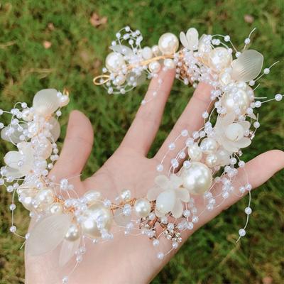 Fashion Pearl Flower Headband Bridal Wedding Crown Hair Accessories Women Party Hairband Tiara Crystal Headpiece Hair Jewelry