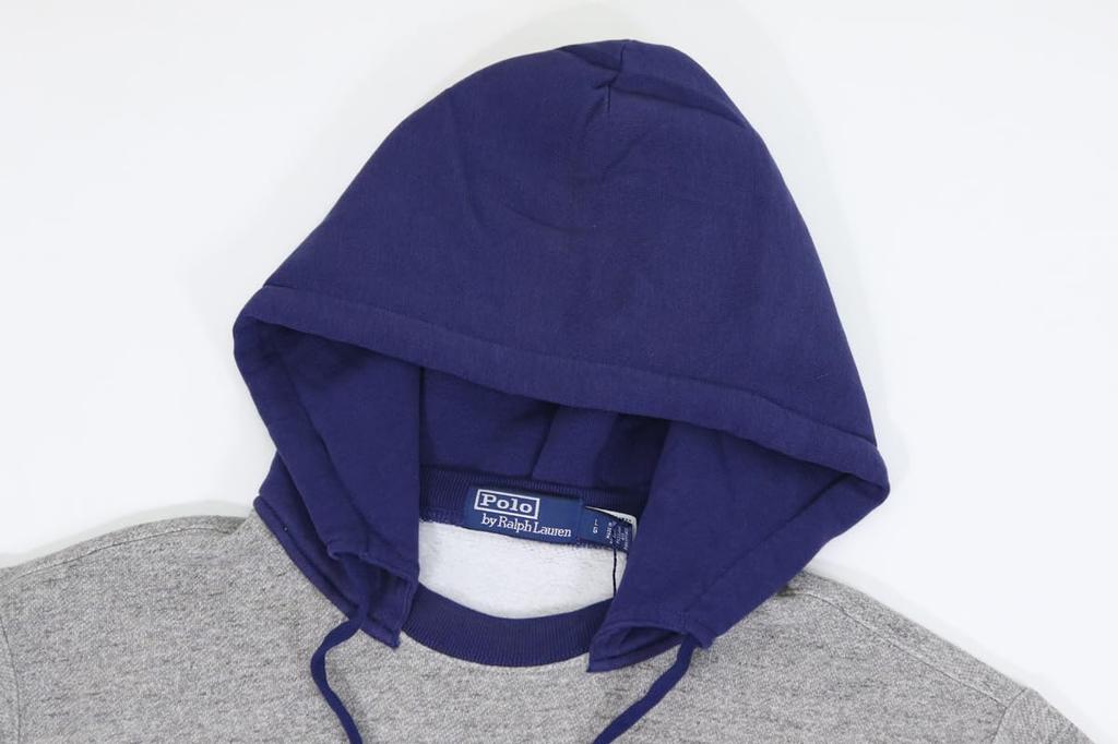 Polo Ralph Lauren Vintage Pullover Sweatshirt with Attached Size Men's Two-Tone Hood, M, GRHTR/NVY (Product Code 01020155)