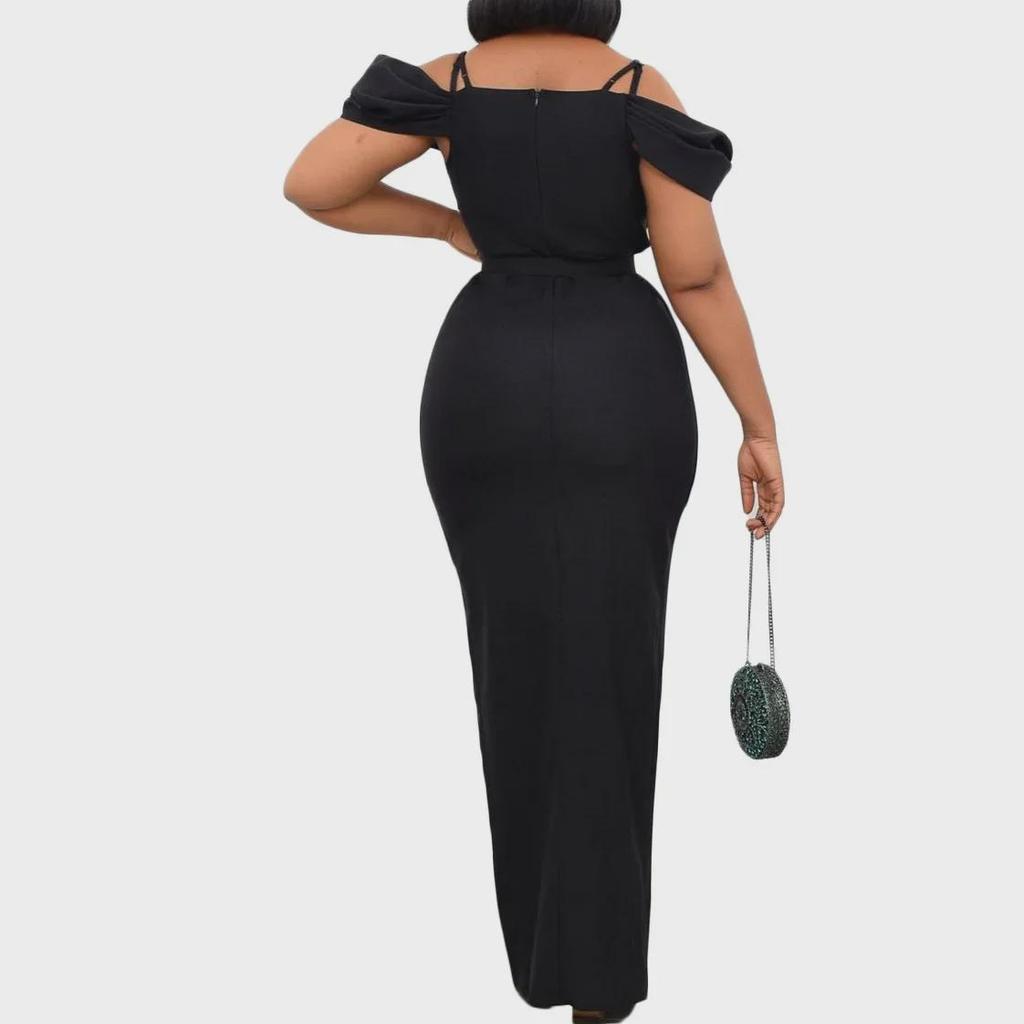 Summer 2022 Women's V-Neck Pleated Suspender Dress with Slit - European & American Style