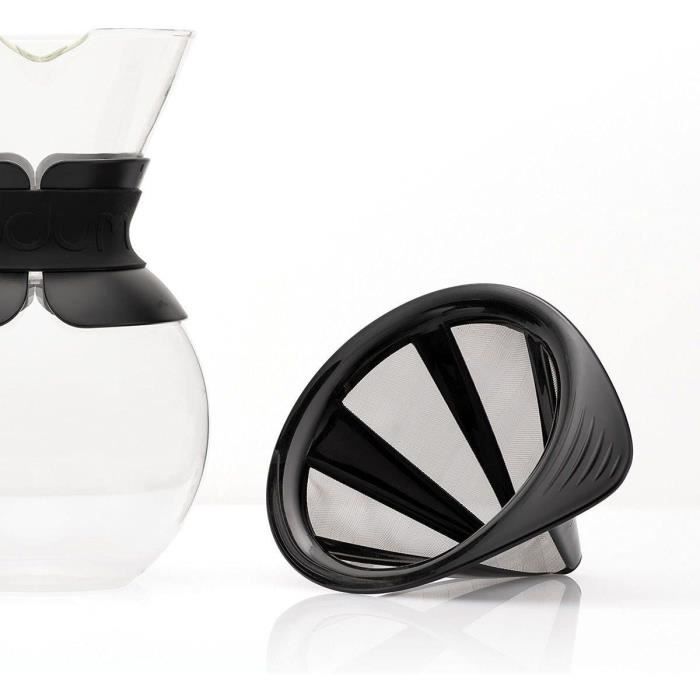 Filter Coffee Maker - BODUM - Pour Over - 0.5 L - 4 Cups - Stainless Steel Mesh Permanent Filter - Glass / Black