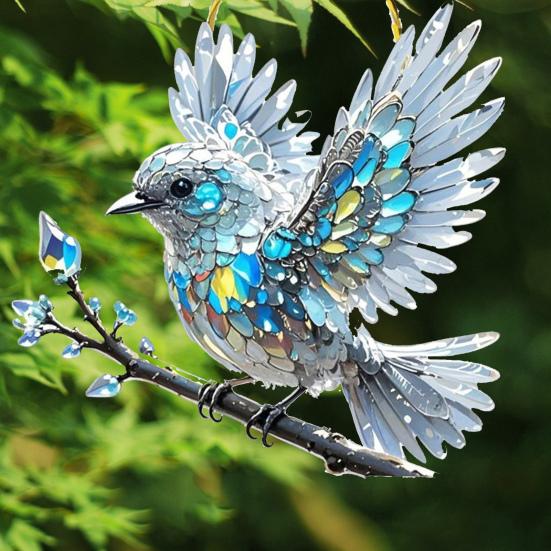 Yousheng Bluebird Hanging Decoration Stained Glass Art Bird Ornament 2D Flat Acrylic Pendant for Window Wall Home Garden Decor