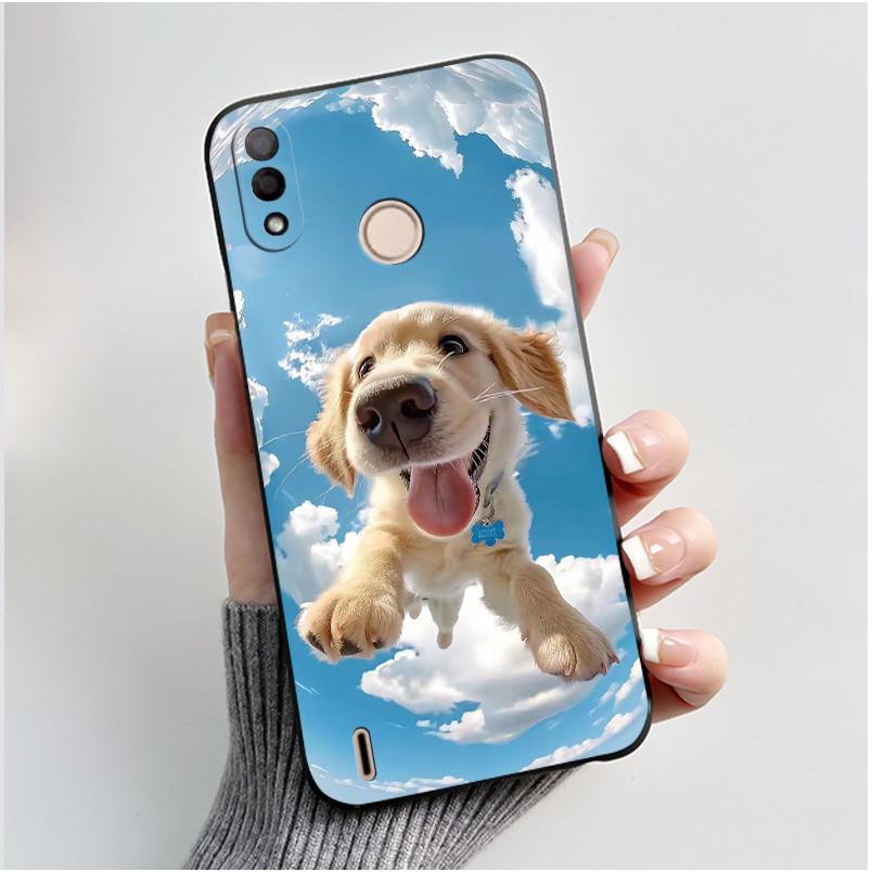 Black Case For Itel P33 Plus Bumper Soft Silicone Jelly Shell Anime Popular Sunflower Wildflower Painted Shockproof Cover