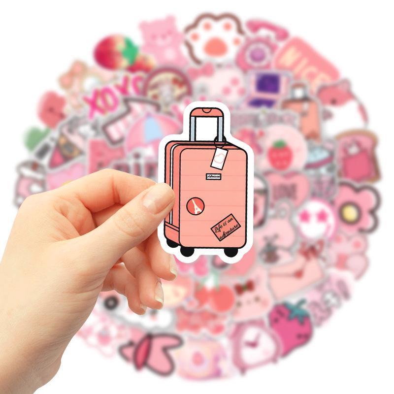 62pcs Cute Pink Stickers Kawaii Graffiti Stickers for DIY Luggage Laptop Skateboard Motorcycle Bicycle Stickers
