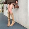 Boots stacked small pointed high heel year belt buckle boots show high boots stiletto