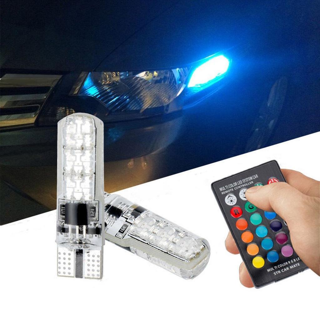 2Pcs Remote Control Car T10 5050 6LED RGB Clearance Light Silica Gel Bulb Lamps