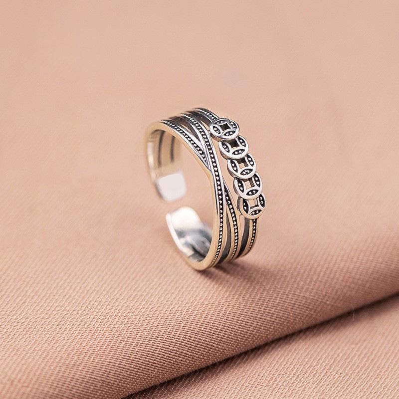 Women s Trendy Thai Silver Coin Ring: Retro-Inspired Wealth Attraction Openable Design