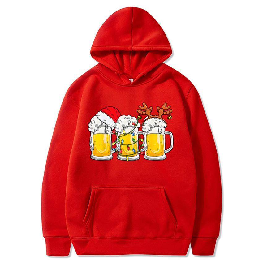 Weihnachts-Bierkrug-Print Hoodie Winter Lässig Fleece Locker Langarm Pullover Kapuzensweatshirt für Damen Herren