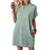 European And American Style Summer New Products Loose Round Neck Pocket Solid Color Short-Sleeved Dress Women
