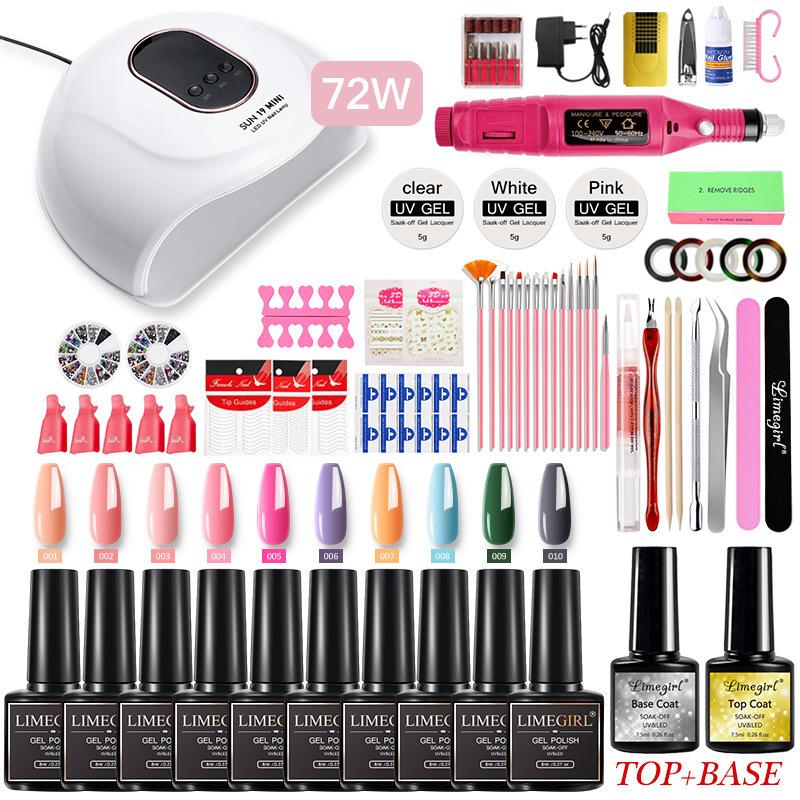 54W Nail Lamp with Drill, Gel Polish Kit, Quick Dry Nail Tools for Salon & Home Use