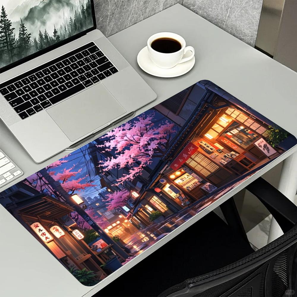 Cherry Blossom Town Large Extended Gaming Mouse Pad Non Slip Rubber Keyboard Desk Mat Smooth Surface For Laptop Pc Game Desktop