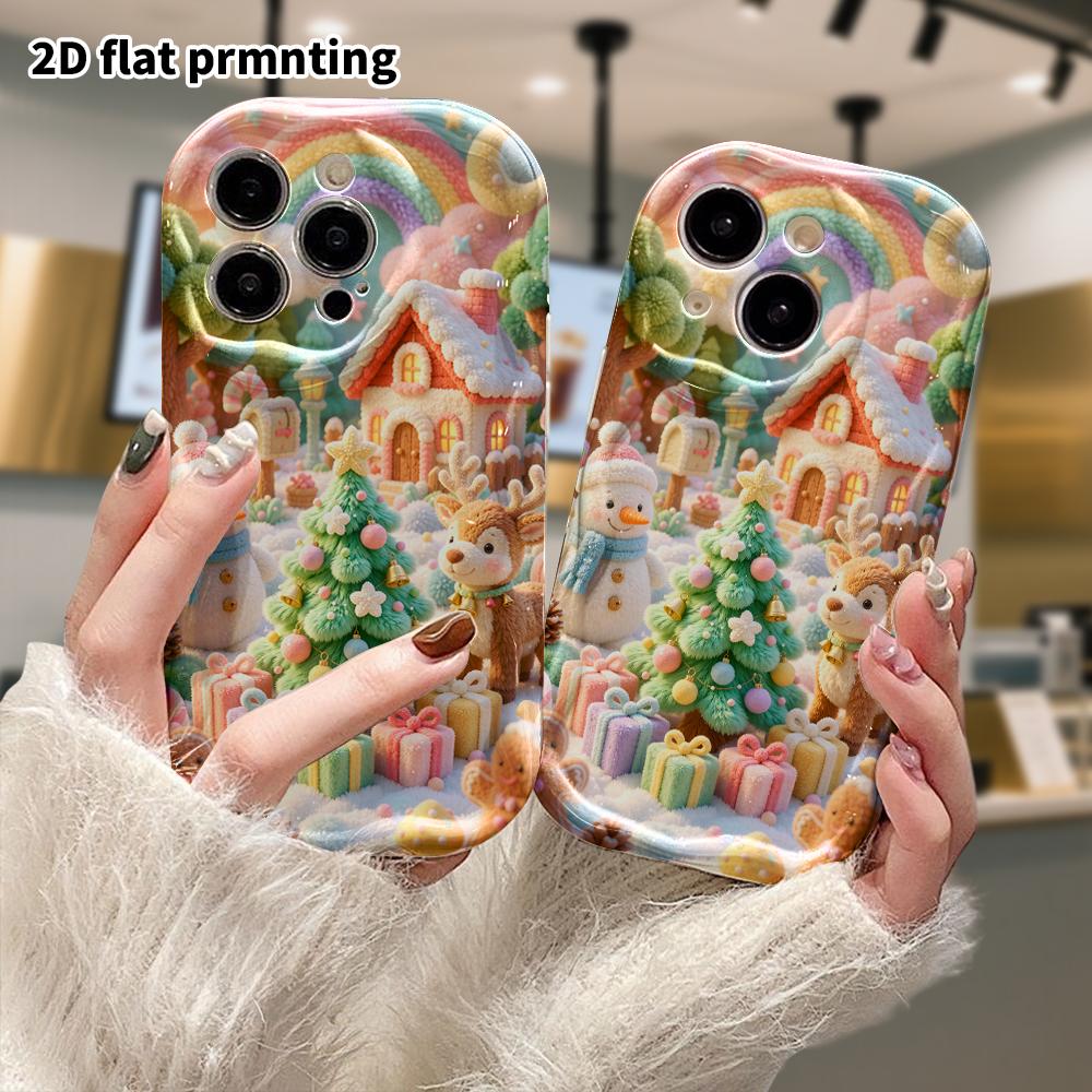 Phone Case: 2D Flat, Suitable for iPhone 18 17 16 15 14 13 12Pro Protective Case, Winter Christmas Plush Town, Perfect Festive Gift for Christmas and