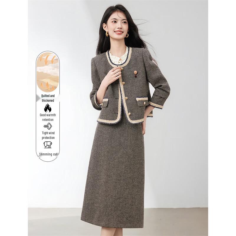 Xinfeyu Women s Elegant Wool Blend Skirt Suit M