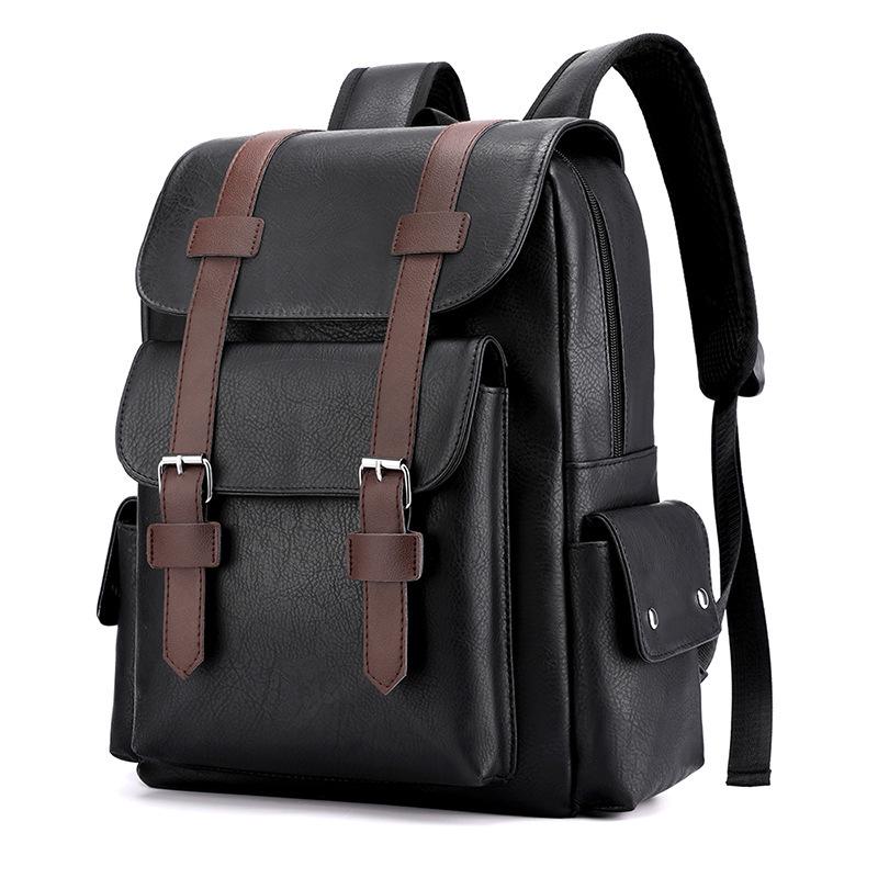 Mochila de Cuero PU de Gran Capacidad Estilo Coreano para Estudiantes y Viajeros - Unisex, Casual y de Moda Bolso de Doble Hombro