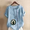 Women's Fashion Round Neck Short Sleeve T-shirt Casual Cotton Linen Graphic Shirt Leisure Loose Christmas Elves Prined Summer Blouse Tops