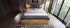 Double Bed 160 x 200 cm Wooden Foldable Headboard Made of Linen Two Nightstands Bench with Storage USB Reading Lamps Slats Oak Color without Mattress