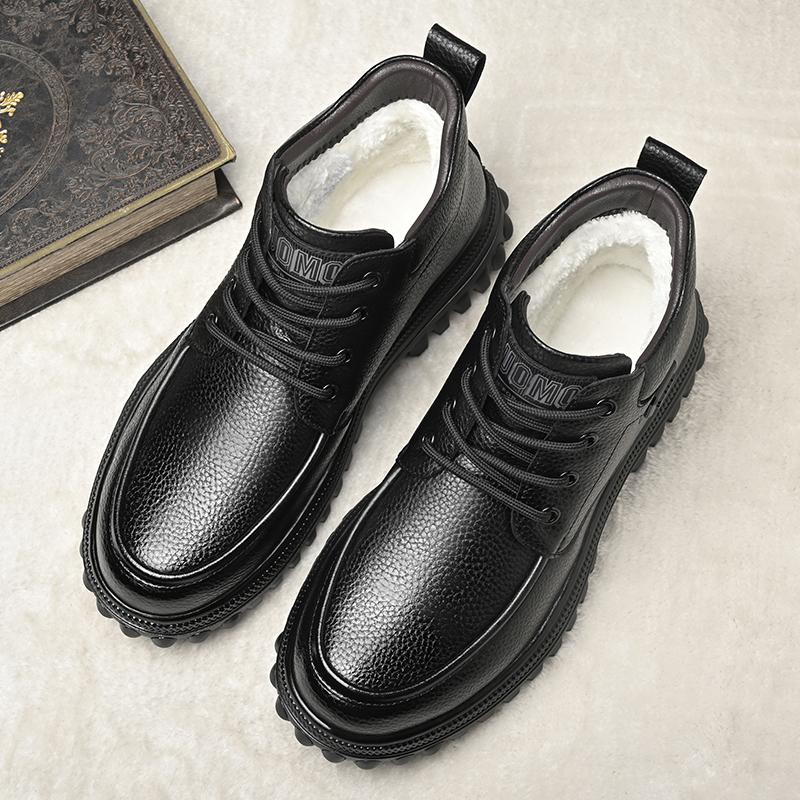 Shoes for Men new Winter Fashion Non-slip Cotton plush Shoes Men Thickened Leather Casual Snow Boots