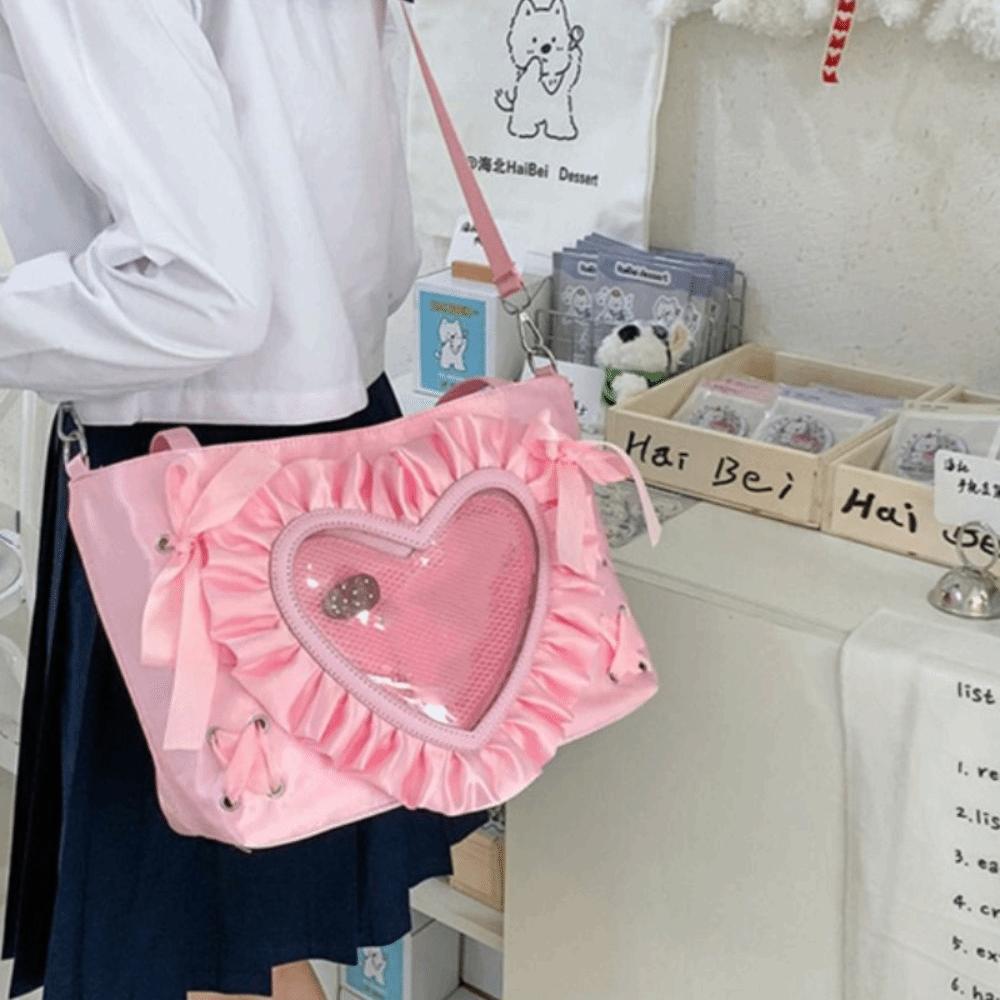 PU PVC Transparent Shoulder Bag Lace-up Bow Handbag Casual Anime Tote Bag  Gift