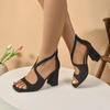 Sexy Square Toe Sequin Fabric Cross Strap Sandals Women 2025 Summer Square High Heels Sandals Party Nightclub Shoes