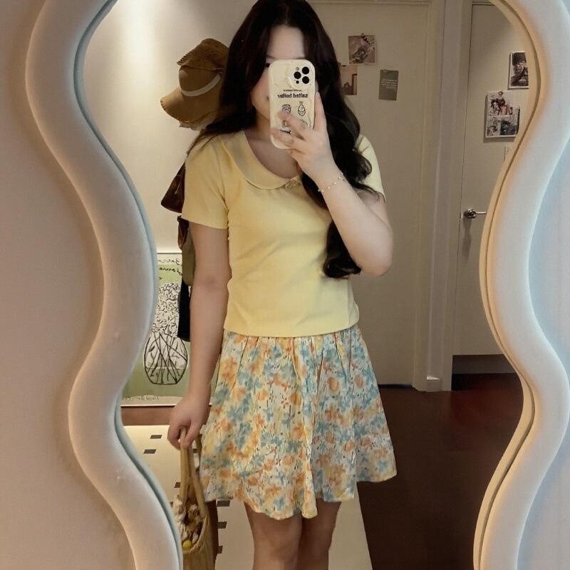 No Price Reduction #sweet Wind Short-sleeved T-shirt Women's Summer New Design Slim-fitting and Thin Top