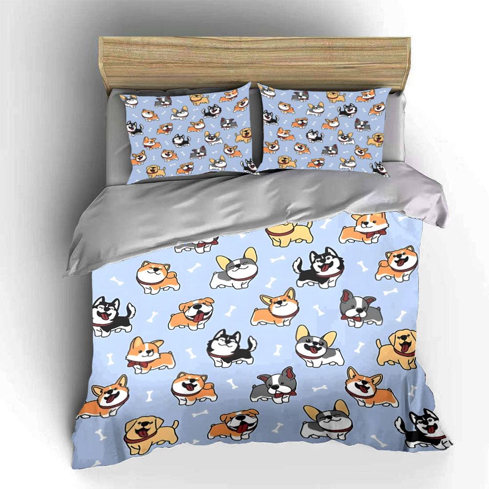 3pcs Cartoon dogs with bone Pattern Duvet Cover Set Digital Print Colorful Polyester Bedding with Zipper Closur for kids gifts