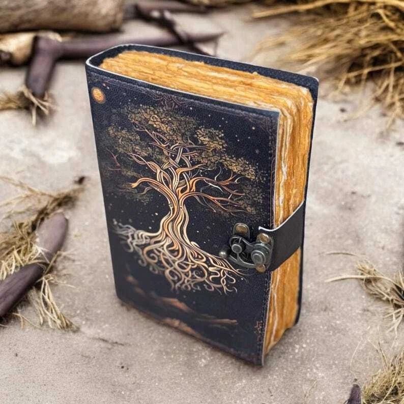 Handmade Tree of Life Leather Journal Celtic Notebook with Lock Gift for Him