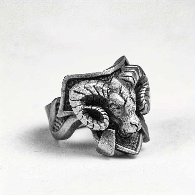 Dark Punk Style Men's Sheep Head Shape Exaggerated Ring European and American Retro Ring