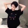 Extra Large Size Catty Pure Cotton Black Short-sleeved T-shirt Women's Summer Design Sense Niche American Loose Half-sleeved Top Tide