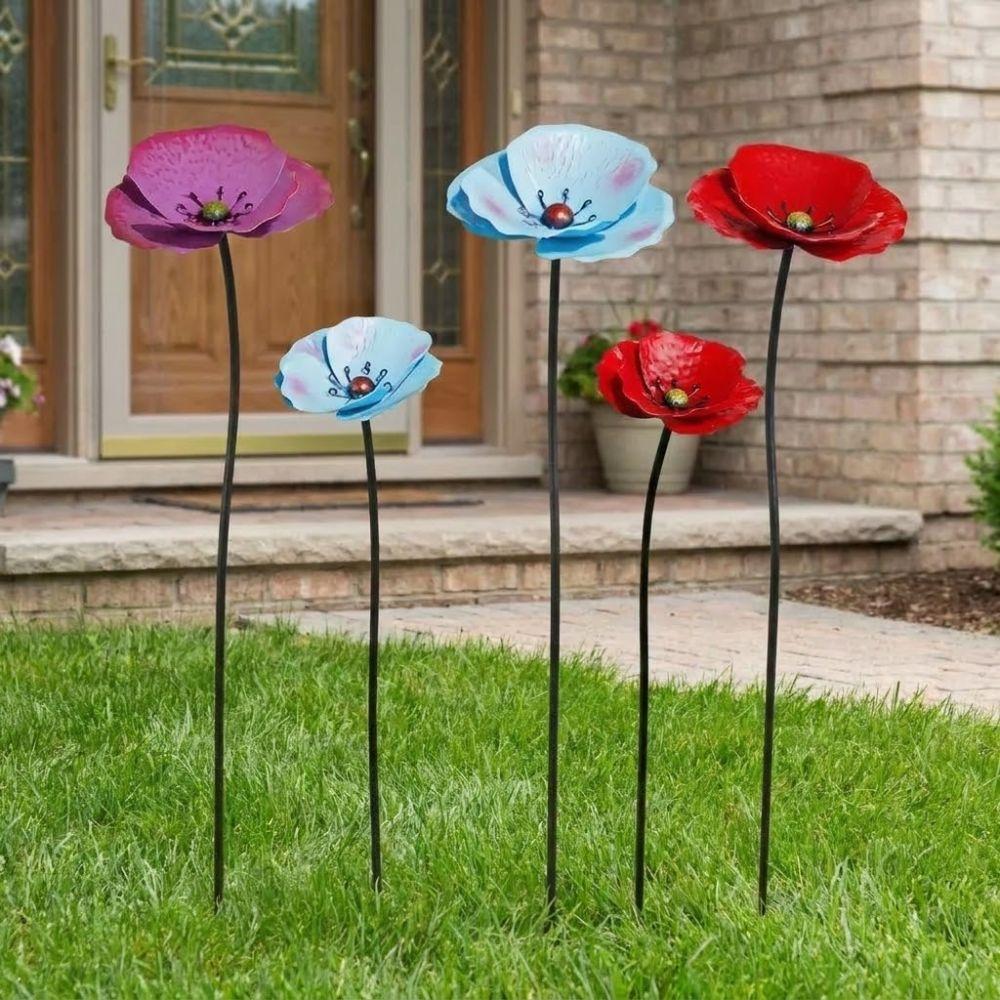 2Pcs Weather-resistant Outdoor Iron Art Flowers Large Artificial Flower Ornaments Yard Art