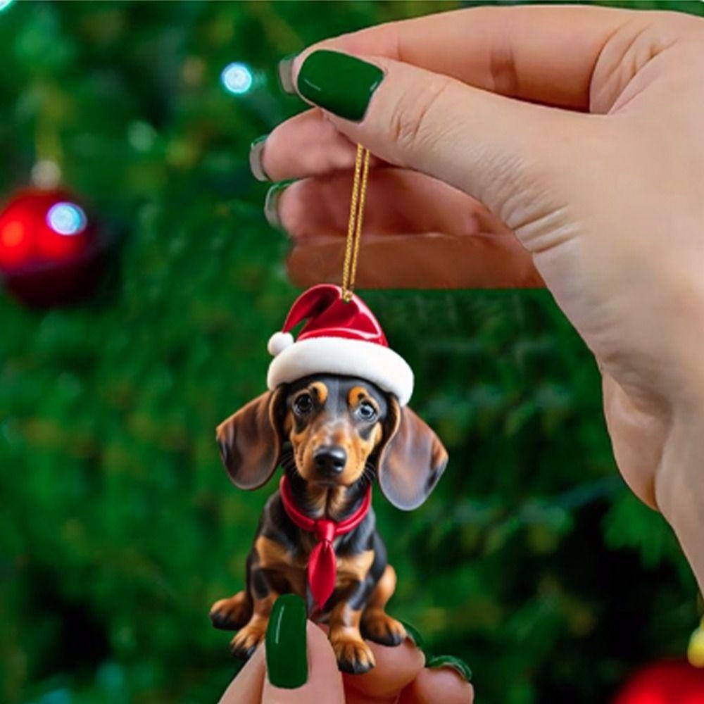 2D Christmas Tree Pendant Cute Dog Car Hanging Interior Christmas Ornaments  Home