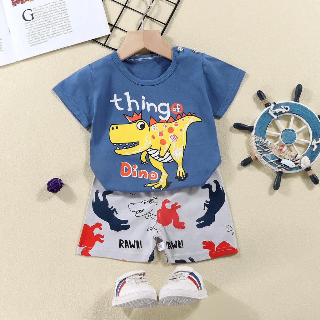Kids' Summer Cotton Two-Piece Set: Cartoon Short Sleeve & Shorts for Toddlers