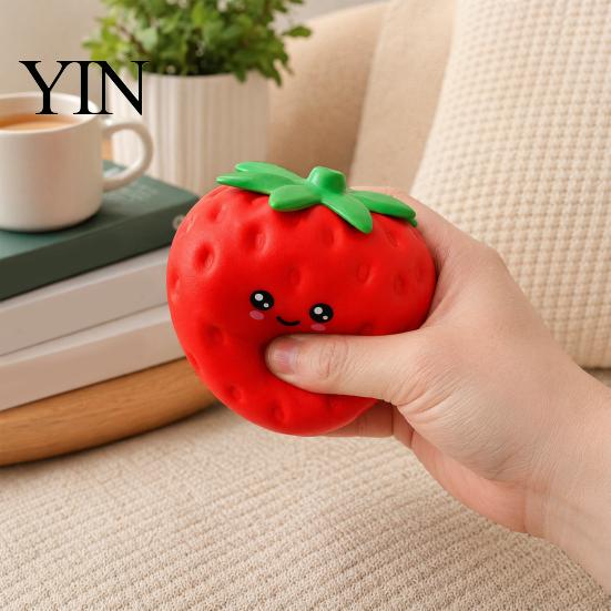 Reusable Stress Ball Cartoon Strawberry Relief Toy, Giant Squeeze Fake Anxiety Toy Fruit Sensory Fidget for Home Office School Durable Reliever