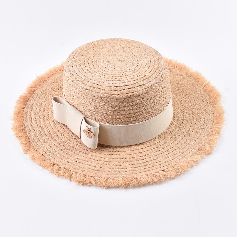 Natural Raffia Straw Hats for Women Ribbon Decoration Elegant Ladies Party Dress Hats Summer Travel Beach Sun Hat