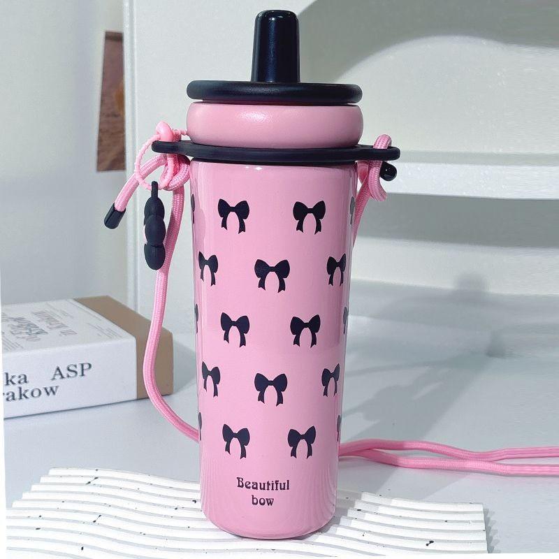 

Ceramic Inner Lined Style Large Capacity Travel Mug With Handle And Straw For Office Use Pink Butterfly