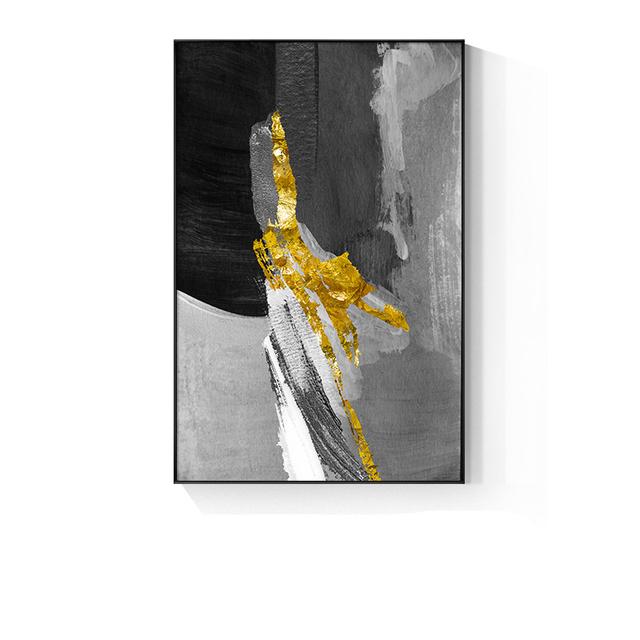 Black and White Yellow Abstract Oil Painting Printed On Canvas Gold Foil Modern Posters and Prints for Living Room Porch Decor