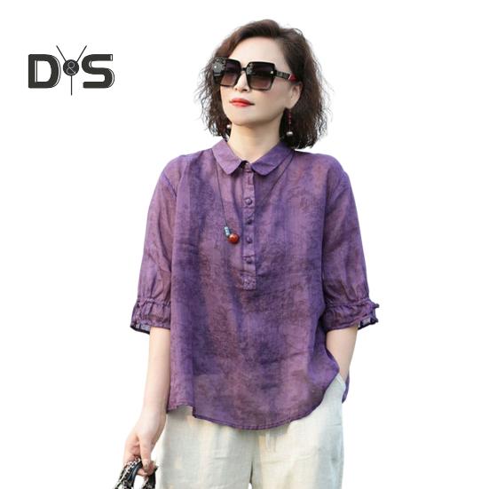 Maglietta da donna con risvolto, bottoni, scollo a mezza manica, pullover, top con stampa jacquard, tinta unita, vestibilità ampia, sottile