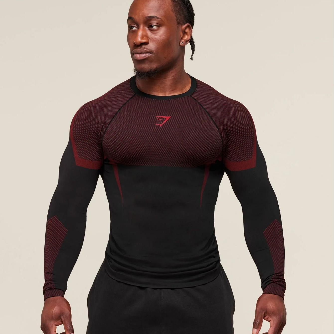 Gymshark Herren Langarm eng anliegendes Trainings-T-Shirt black