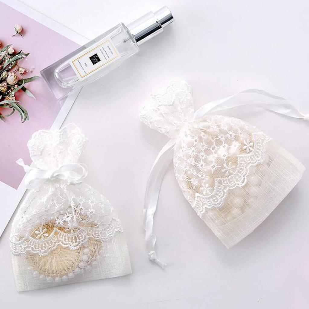 Snadulor 10 Pcs Lace Organza Gift Bags,White Sheer Organza Bags for Candy Packings Gift wrapping Wedding Party Supplies,3.9 x 5.5 inches