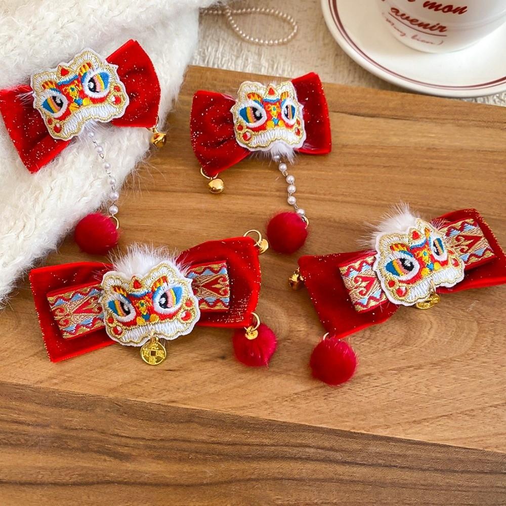 Tassels Chinese Tassel Bow Hairpin Lion Dance Flocking Hair Clip  Women/Kids