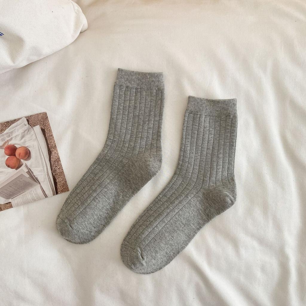Leg Warmers - Pure Cotton Autumn/winter Mid-length Socks with School-style Vertical Stripes, Slightly Compressive and Slimming, White Long Socks.