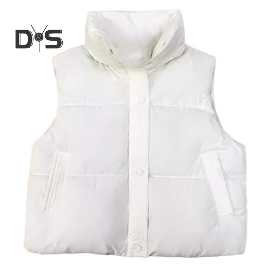 Zimowy damski płaszcz kamizelkowy pogrubiony wyściełany zapięcie na zamek błyskawiczny kołnierz stójka bez rękawów jednolity kolor wodoodporny zatrzymujący ciepło płaszcz puchowy na zewnątrz