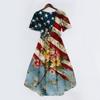 Women's Fashionable Casual V-neck Short-sleeved Independence Day Printed Dress