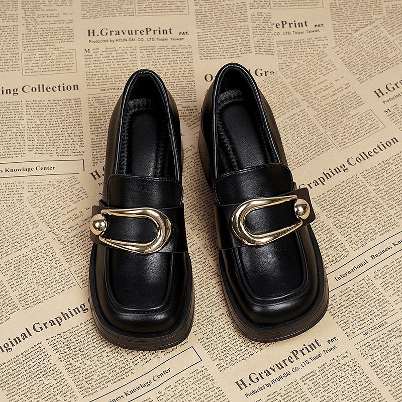 Frühling und Herbst Neue Mary Jane High Heel Slipper für Damen Retro-Stil Bequem Stilvoll Schwarzes Leder Damenschuhe