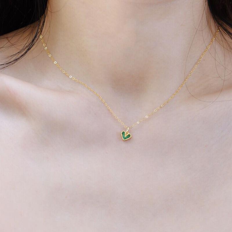 S925 Sterling Silver Emerald Love Heart Choker Necklace Pendant for Women 14K Gold Plated Necklaces Wedding Party Jewelry Gift