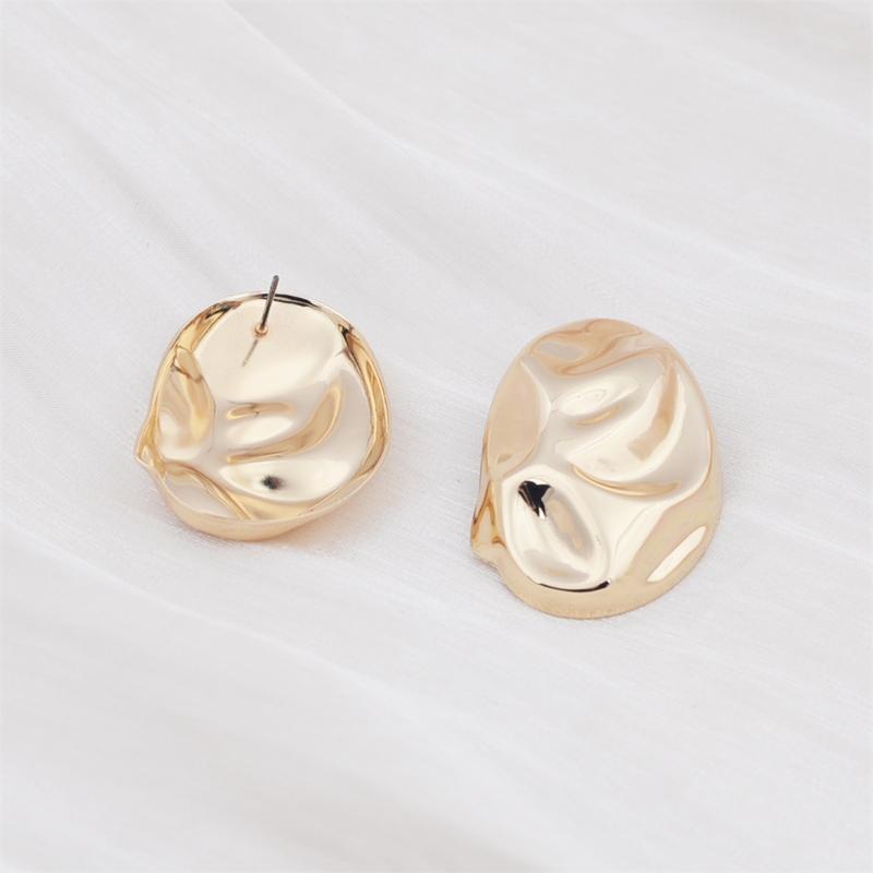 Irregular Elliptical Glossy Hammer Pattern Stud Earrings for Women Girl Korean Love Aesthetic Daily Life Minimalist Jewelry