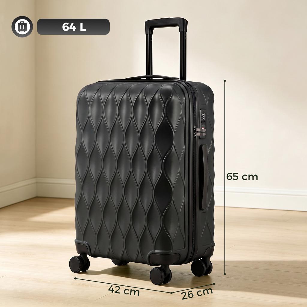 26Inch 65cm 64L Suitcase, ABS Hard Shell Checked Luggage, Black