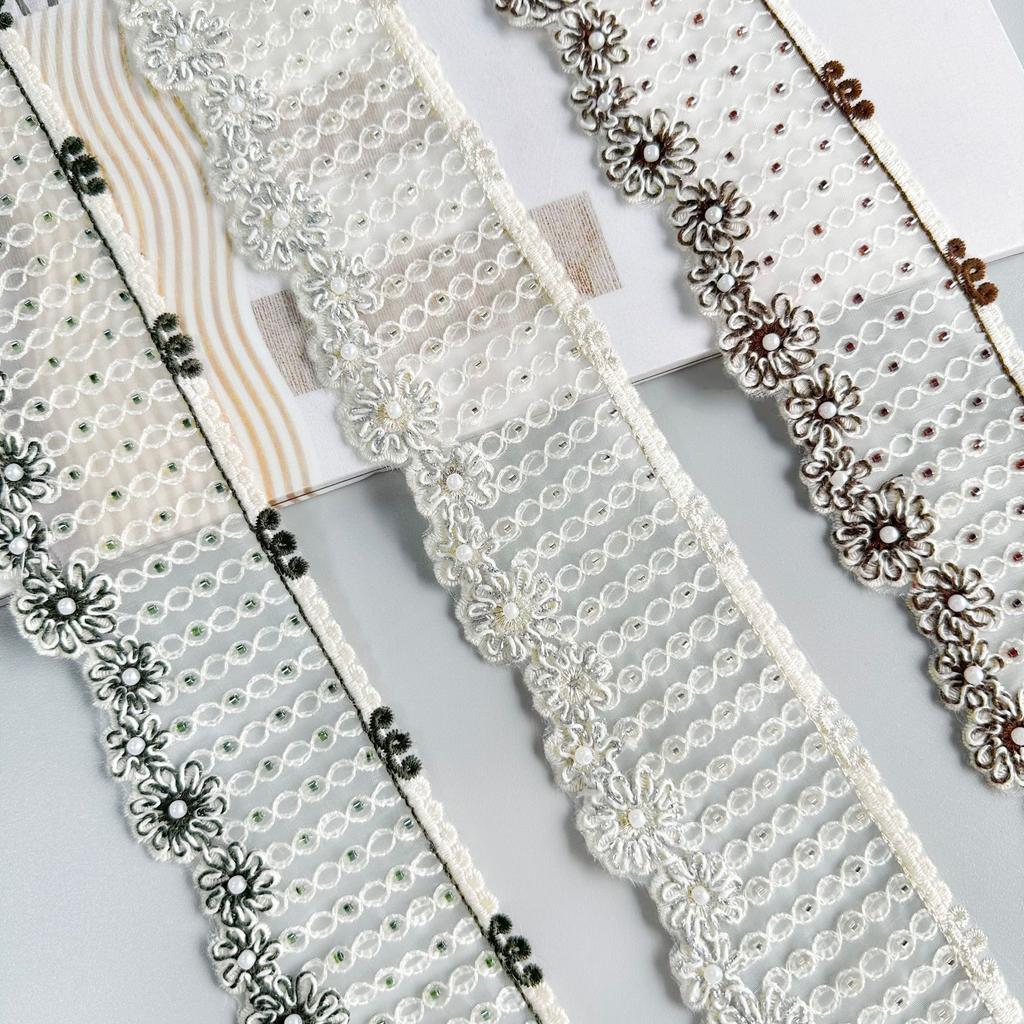 6.5Cm Exquisite Organza Beads Flower Barcode Clothing Dress Window Decoration Belt Decorative Lace Accessories