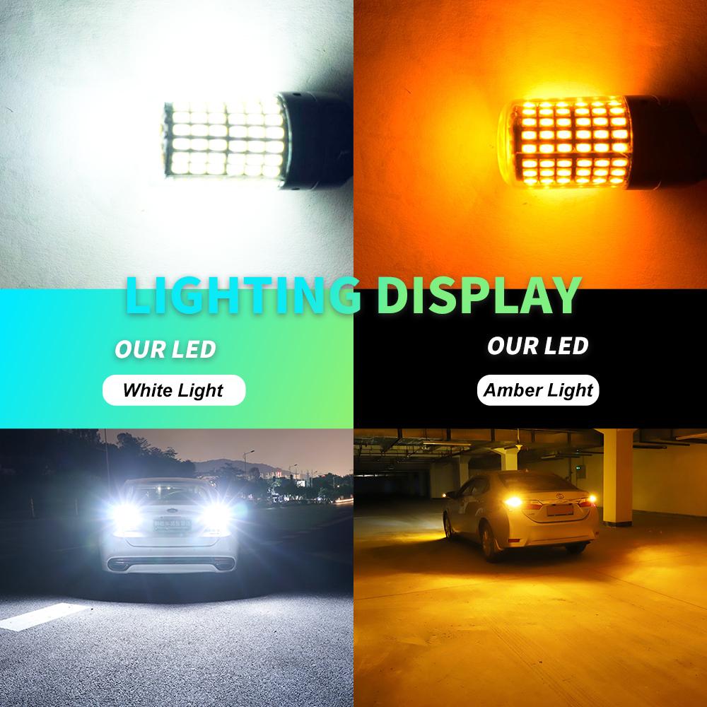 2pcs 1156 BAU15S PY21W 1156 BA15S P21W 1157 BAY15D P21 5W 7443 W21 5W T20 Car LED Bulbs Light 144smd Reverse Turn Signal Light Bulbs 7