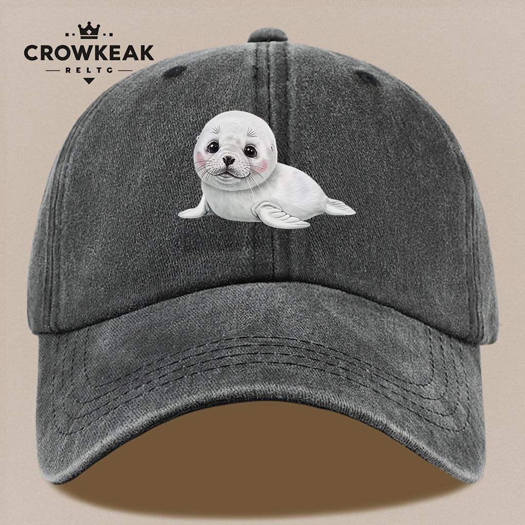 Pc Niedliches Cartoon-Robbenmuster-Design Gedruckte Baseballkappe Schwarz Papa Trucker-Hut Atmungsaktiv Bequem Einfarbig Einfach Retro S
