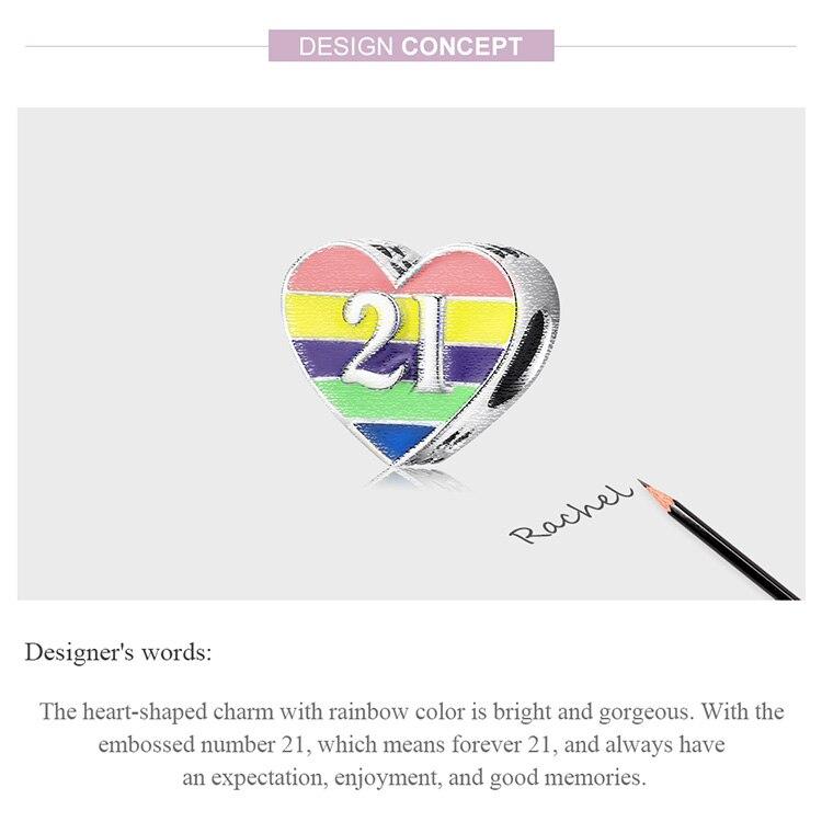 WOSTU 925 Sterling Silver Charm Rainbow Love Lettering 21 Bead Pendant Fit Original Bracelet Necklace For Women Jewelry