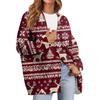 Women's Fashion Long Sleeve Christmas Print V-Neck Button Loose Cardigan Top
